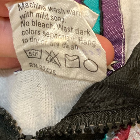 C01 2B Active 80s 90s Floral Windbreaker Bomber Jacket VTG Black Colorful Sz 1X - Picture 10 of 16